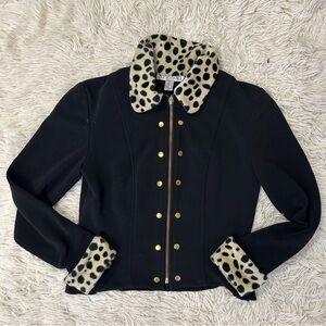 ◾️Vintage Sophisticate Cheetah Print Collar and Sleeve Zip Up Jacket